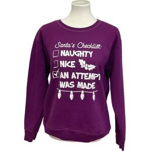 Upcycled Hand Printed Medium Christmas Santa Checklist Naughty Nice Sweatshirt